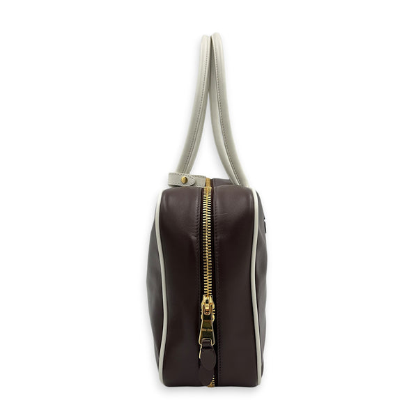 Beau Brown Top Handle Bag in Lambskin, Gold hardware