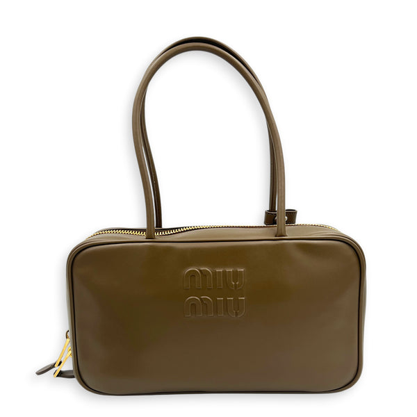 Beau Brown Top Handle Bag in Lambskin, Gold hardware