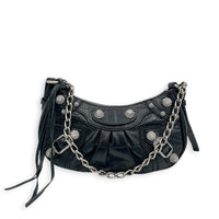 Le Cagole Shoulder Bag Mini Black in Crocodile Embossed Calfskin, Silver hardware