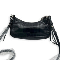Le Cagole Shoulder Bag Mini Black in Crocodile Embossed Calfskin, Silver hardware