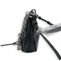 Le Cagole Shoulder Bag Mini Black in Crocodile Embossed Calfskin, Silver hardware