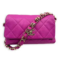 CC Thick Chain Single Flap Shoulder Bag Purple in Lambskin, Gold hardware