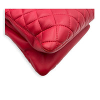 Quilted CC Top Handle Shoulder Bag Red in Lambskin, Ruthenium hardware