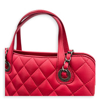 Quilted CC Top Handle Shoulder Bag Red in Lambskin, Ruthenium hardware