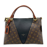 V Tote Top Handle Bag Brown in Monogram Coated Canvas, Gold hardware