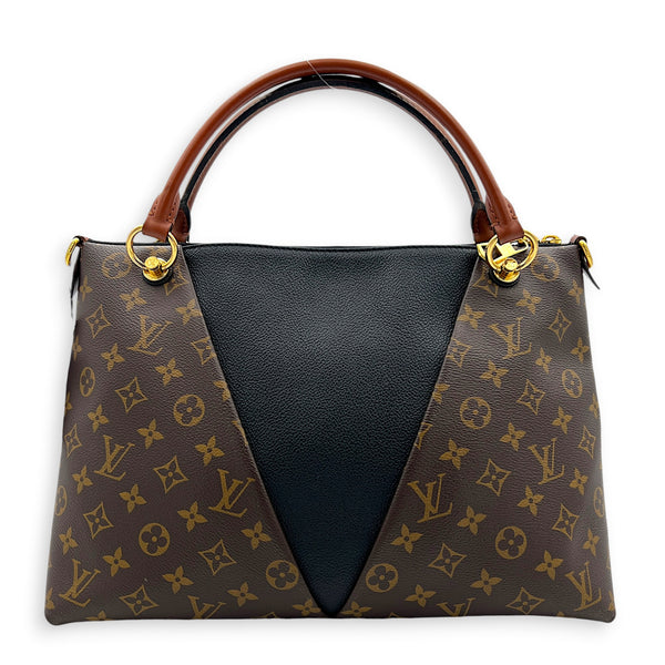V Tote Top Handle Bag Brown in Monogram Coated Canvas, Gold hardware