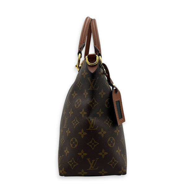 V Tote Top Handle Bag Brown in Monogram Coated Canvas, Gold hardware