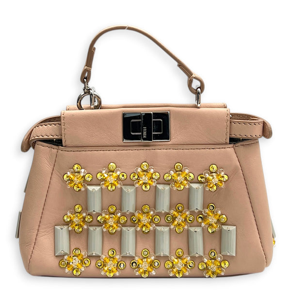 Peekaboo Top Handle Bag Micro Beige in Calfskin, Silver hardware