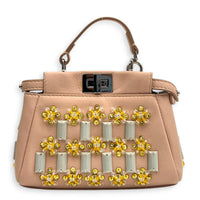 Peekaboo Top Handle Bag Micro Beige in Calfskin, Silver hardware