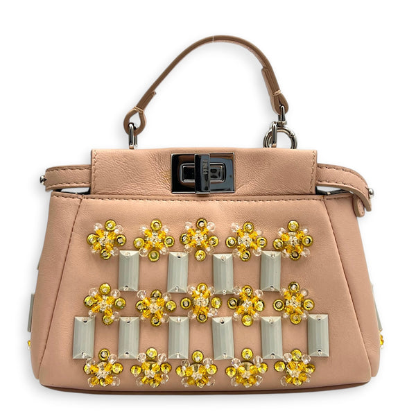 Peekaboo Top Handle Bag Micro Beige in Calfskin, Silver hardware