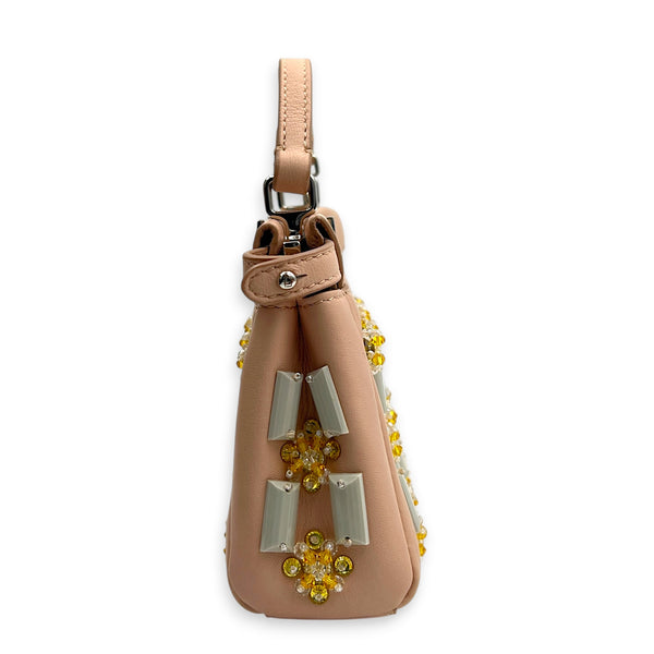 Peekaboo Top Handle Bag Micro Beige in Calfskin, Silver hardware