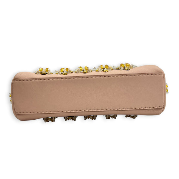 Peekaboo Top Handle Bag Micro Beige in Calfskin, Silver hardware