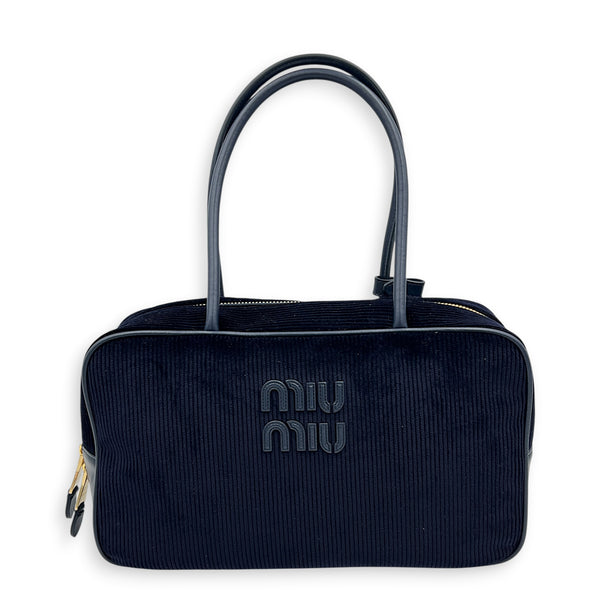 Beau Shoulder Bag Blue in Corduroy, Gold hardware