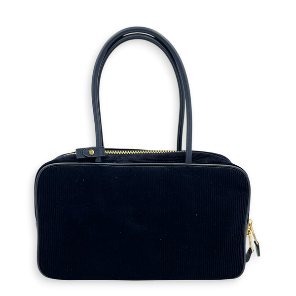 Beau Shoulder Bag Blue in Corduroy, Gold hardware