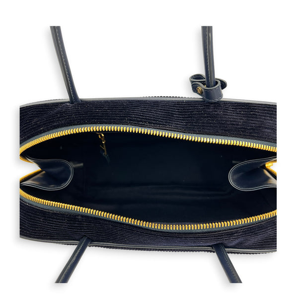 Beau Shoulder Bag Blue in Corduroy, Gold hardware