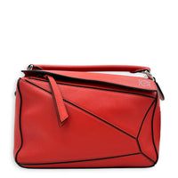 Puzzle Top Handle Bag Red in Calfskin, Silver hardware