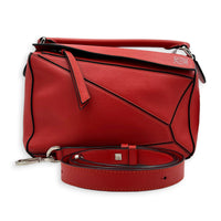 Puzzle Top Handle Bag Red in Calfskin, Silver hardware