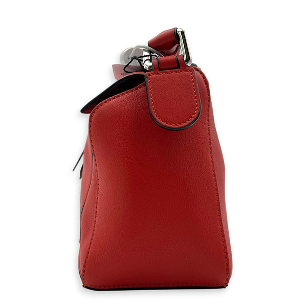 Puzzle Top Handle Bag Red in Calfskin, Silver hardware