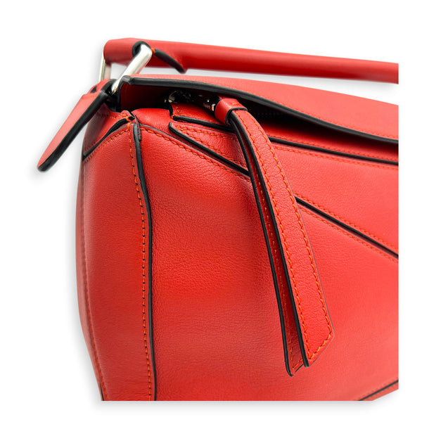 Puzzle Top Handle Bag Red in Calfskin, Silver hardware