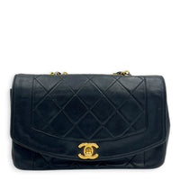 Vintage Diana Crossbody Bag Black in Lambskin, Gold hardware