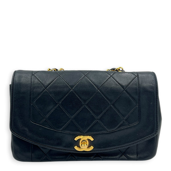 Vintage Diana Crossbody Bag Black in Lambskin, Gold hardware