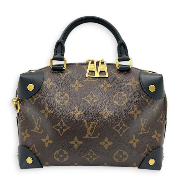 Petite Malle Souple Top Handle Bag Brown in Monogram Coated Canvas, Gold hardware
