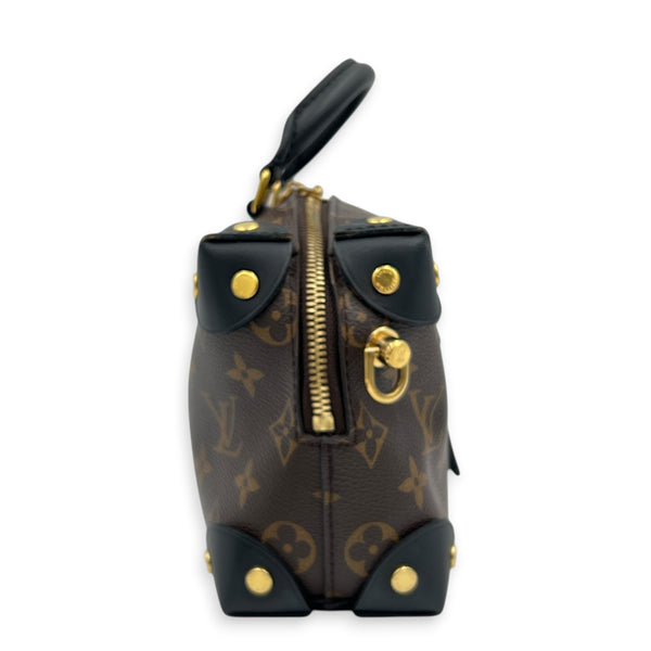 Petite Malle Souple Top Handle Bag Brown in Monogram Coated Canvas, Gold hardware