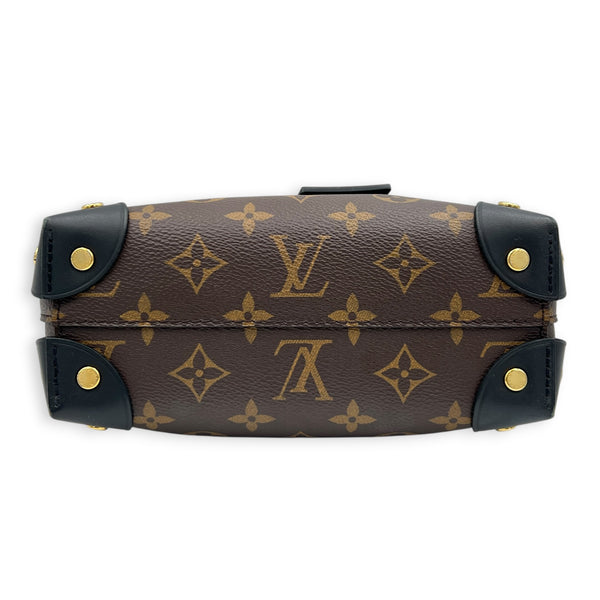 Petite Malle Souple Top Handle Bag Brown in Monogram Coated Canvas, Gold hardware