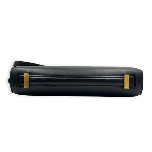 Reverse Satchel Shoulder Bag Black in Calfskin, Gold hardware