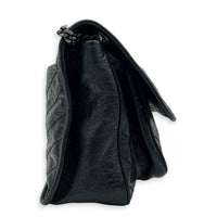 Niki Medium Black Shoulder Bag in Calfskin, Silver hardware