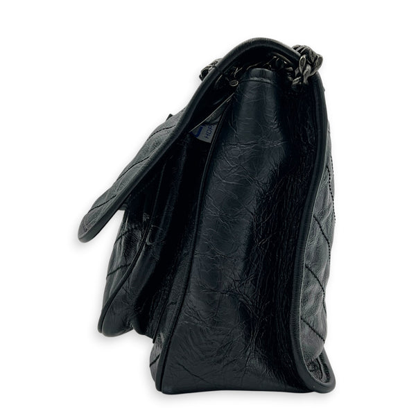 Niki Medium Black Shoulder Bag in Calfskin, Silver hardware