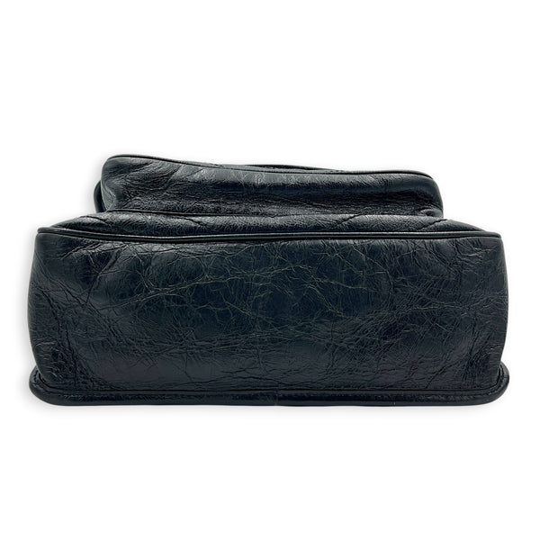 Niki Medium Black Shoulder Bag in Calfskin, Silver hardware