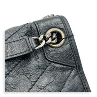 Niki Medium Black Shoulder Bag in Calfskin, Silver hardware