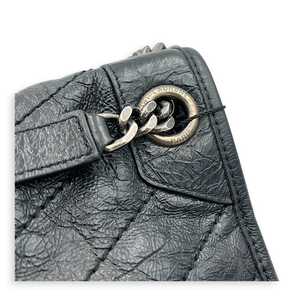 Niki Medium Black Shoulder Bag in Calfskin, Silver hardware