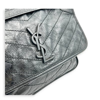 Niki Medium Black Shoulder Bag in Calfskin, Silver hardware