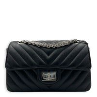 2.55 Shoulder Bag Black in Calfskin, Silver hardware