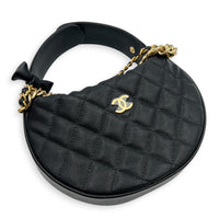 Quilted Bow Pouch Handbag Black in Caviar Leather, Gold hardware
