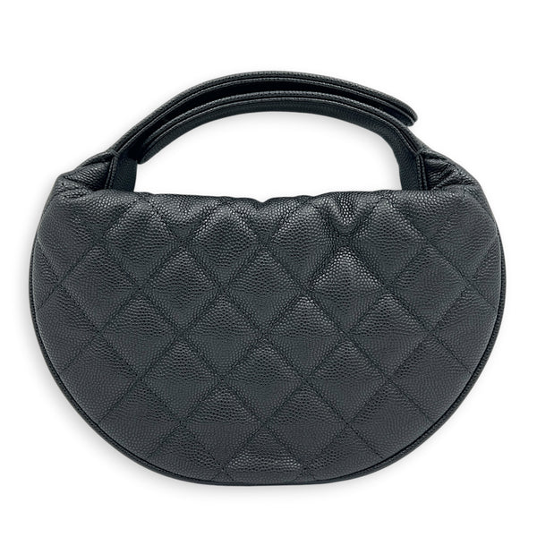 Quilted Bow Pouch Handbag Black in Caviar Leather, Gold hardware