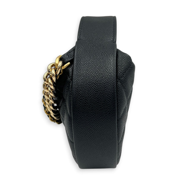 Quilted Bow Pouch Handbag Black in Caviar Leather, Gold hardware