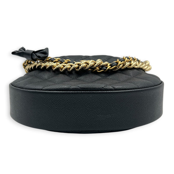 Quilted Bow Pouch Handbag Black in Caviar Leather, Gold hardware