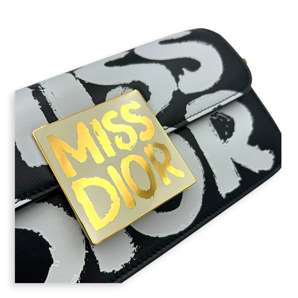 Miss Dior Graffiti Shoulder Bag Black in Calfskin, Gold hardware