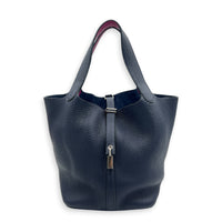 Picotin 22 Blue Bucket Bag in Clemence, Silver hardware