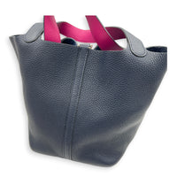 Picotin 22 Blue Bucket Bag in Clemence, Silver hardware