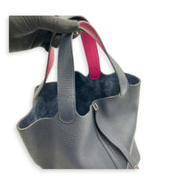 Picotin 22 Blue Bucket Bag in Clemence, Silver hardware