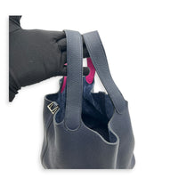 Picotin 22 Blue Bucket Bag in Clemence, Silver hardware