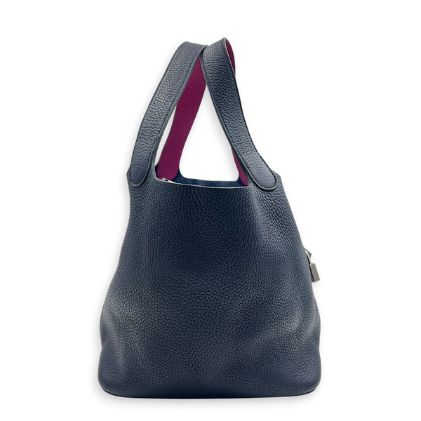 Picotin 22 Blue Bucket Bag in Clemence, Silver hardware