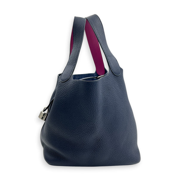 Picotin 22 Blue Bucket Bag in Clemence, Silver hardware