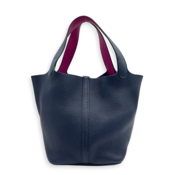 Picotin 22 Blue Bucket Bag in Clemence, Silver hardware