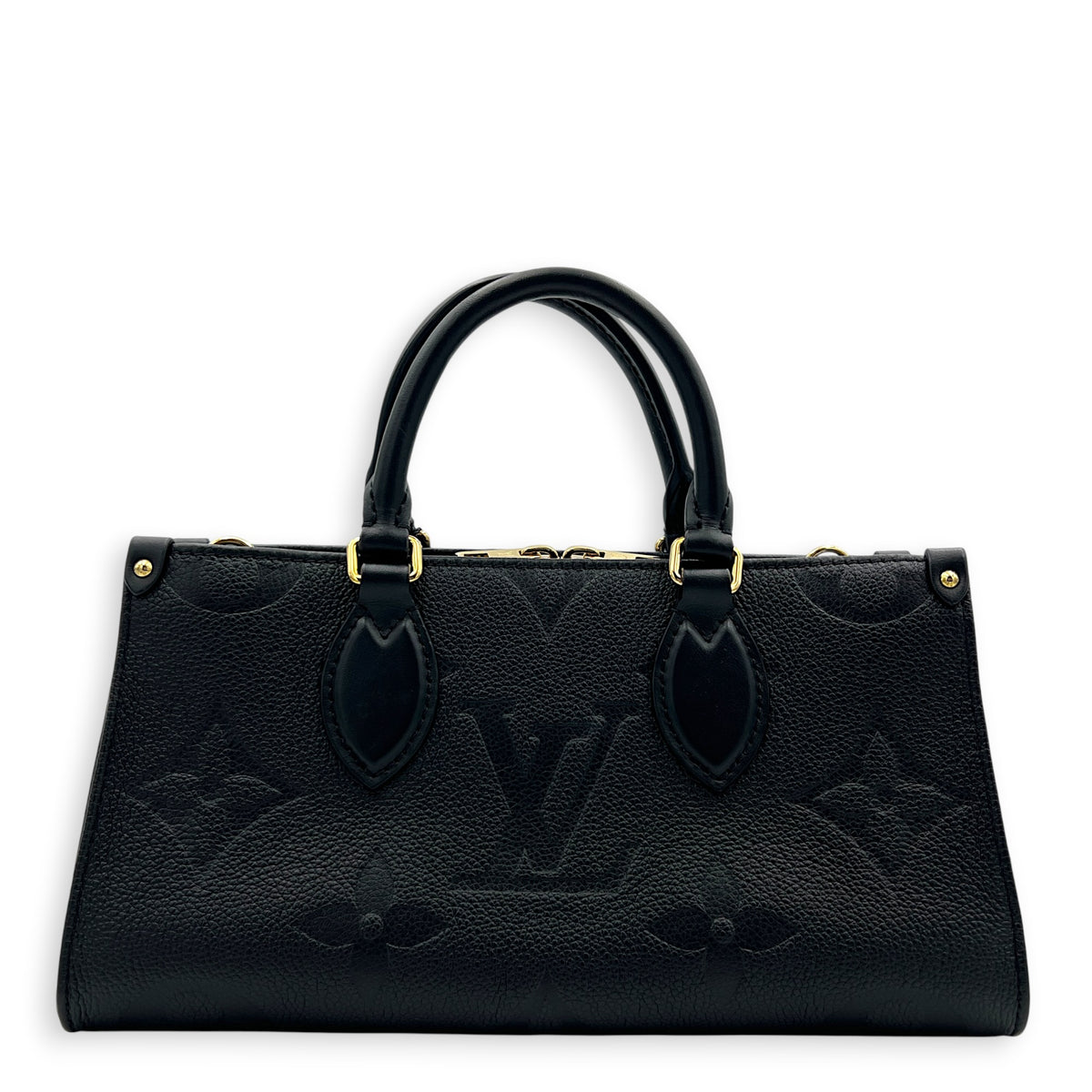 OnTheGo East West Black Top Handle Bag in Empreinte Leather, Gold hardware