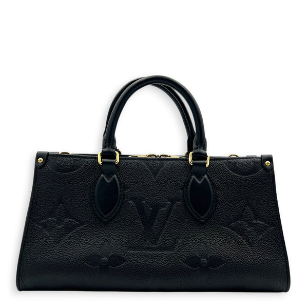 OnTheGo East West Black Top Handle Bag in Empreinte Leather, Gold hardware